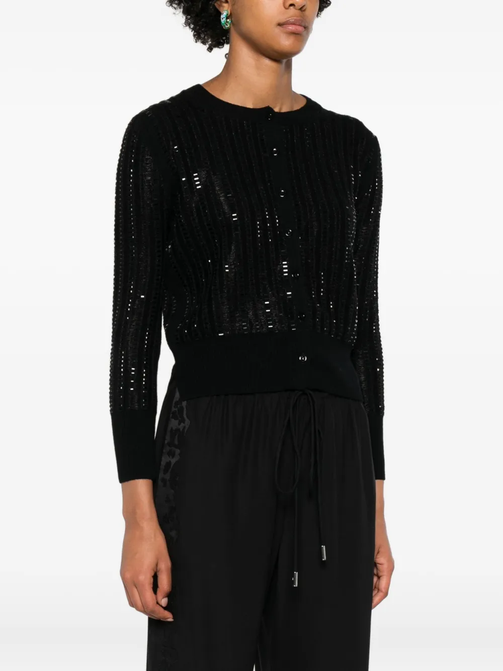 Ermanno Scervino Sequin-embellished Ribbed Cardigan In Black