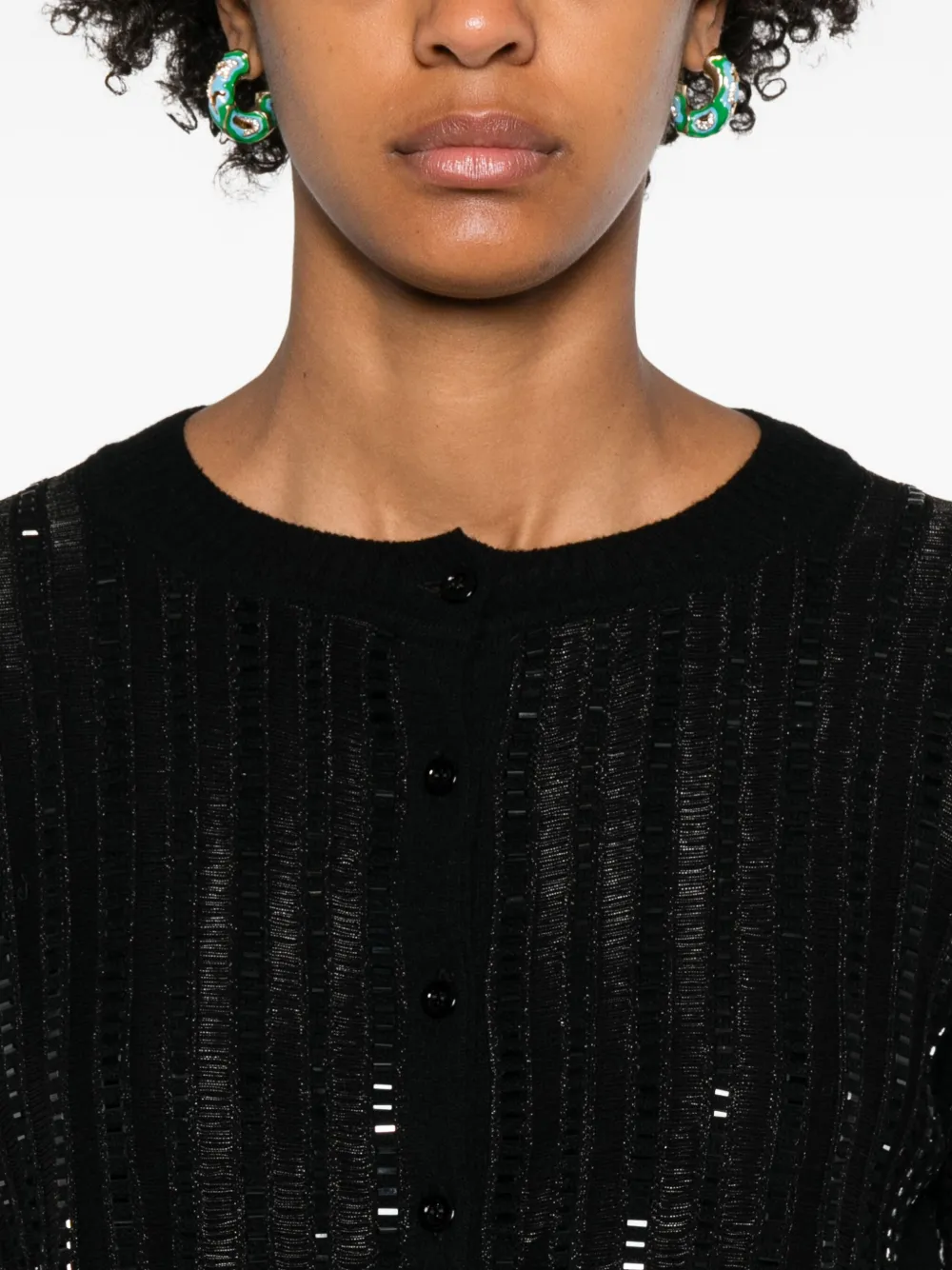 Ermanno Scervino Sequin-embellished Ribbed Cardigan In Black