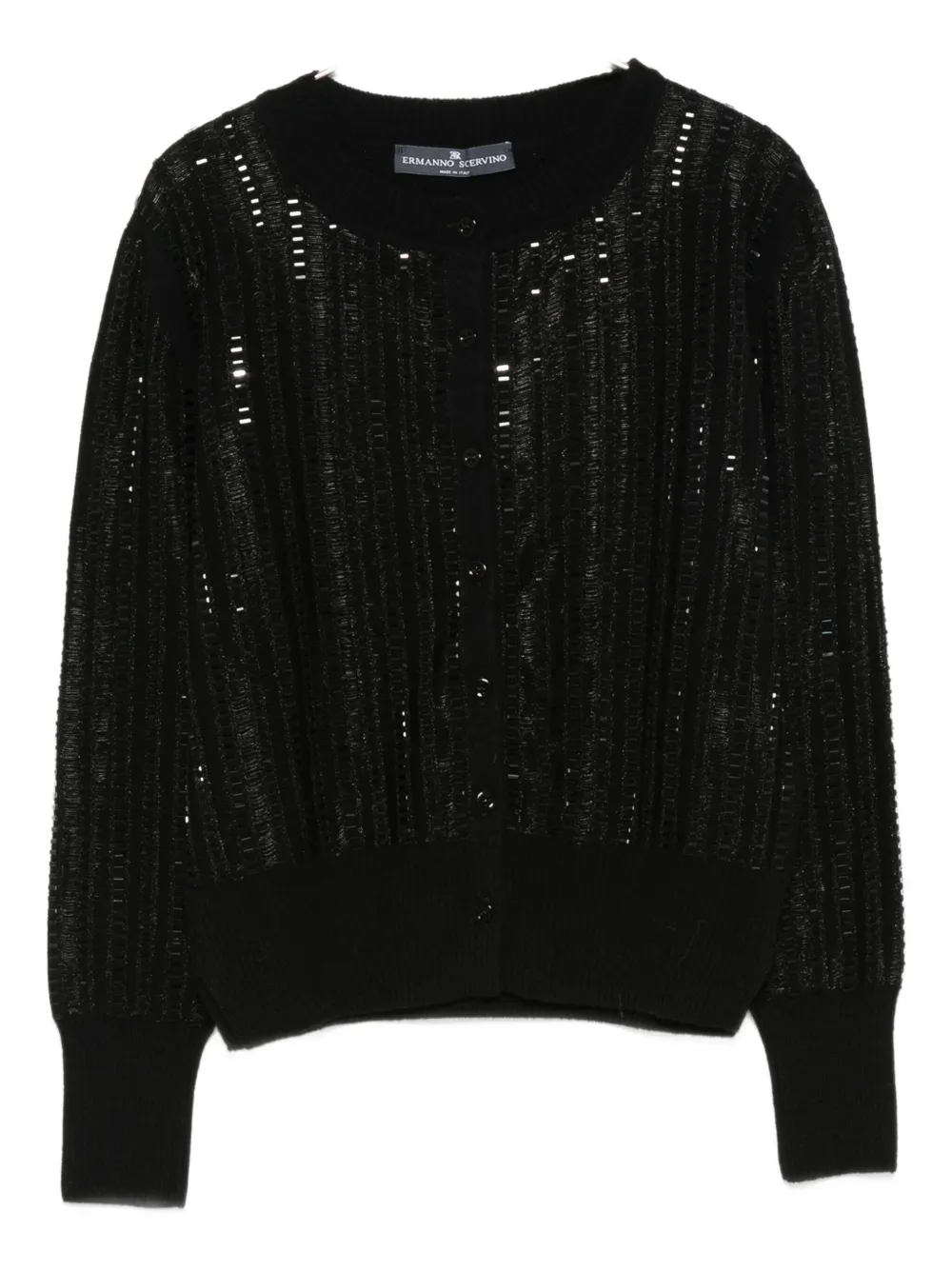 Ermanno Scervino Sequin-embellished Ribbed Cardigan In Black