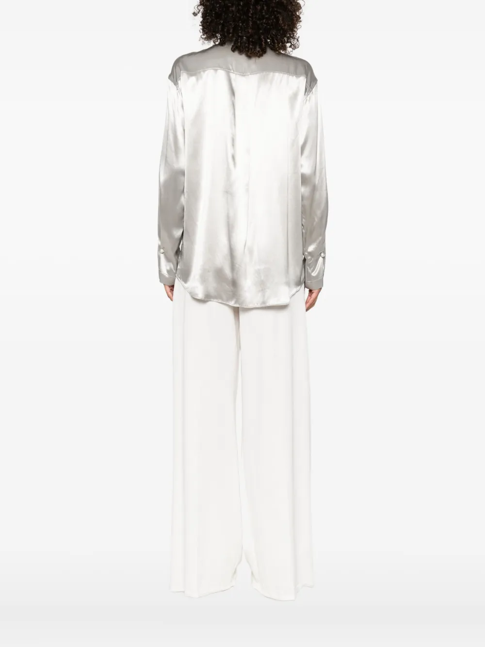 Alberta Ferretti satin tie-neck shirt Grijs