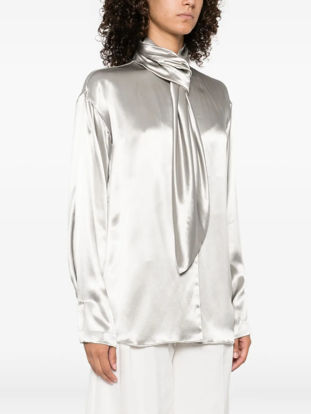 Alberta Ferretti satin tie-neck shirt Grijs