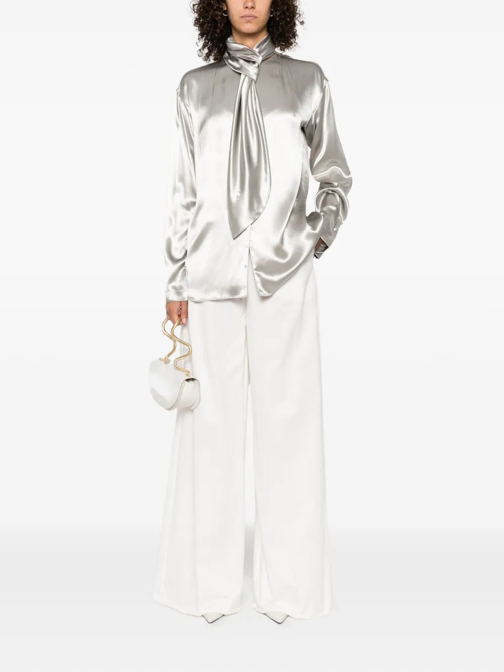 Alberta Ferretti satin tie-neck shirt Grijs