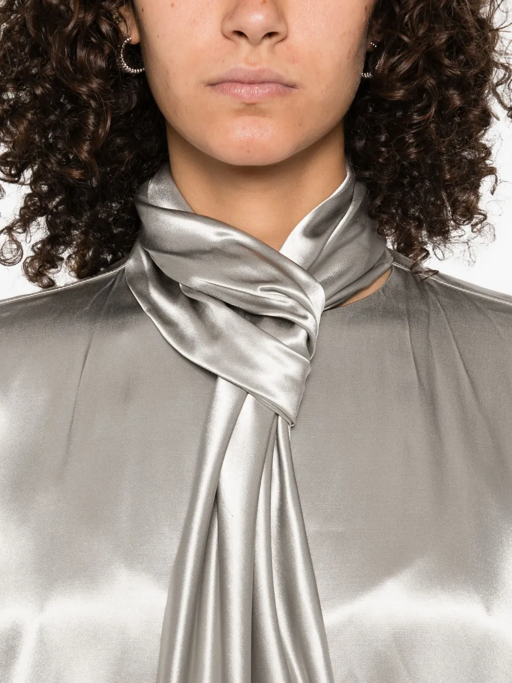 Alberta Ferretti satin tie-neck shirt Grijs