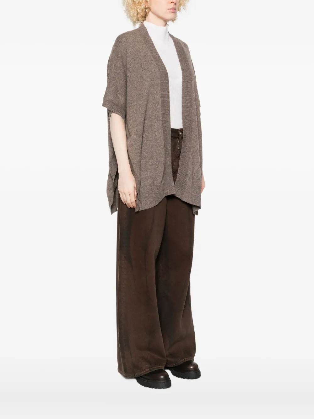  Gotha Short-sleeved Open-front Cardigan - Brown 
