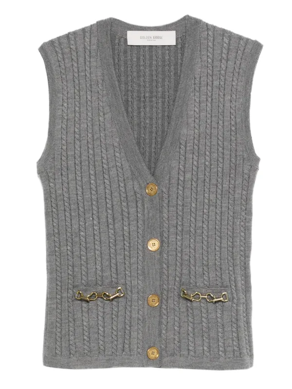 Golden Goose Cable-knit Chain-detail Vest in Grey