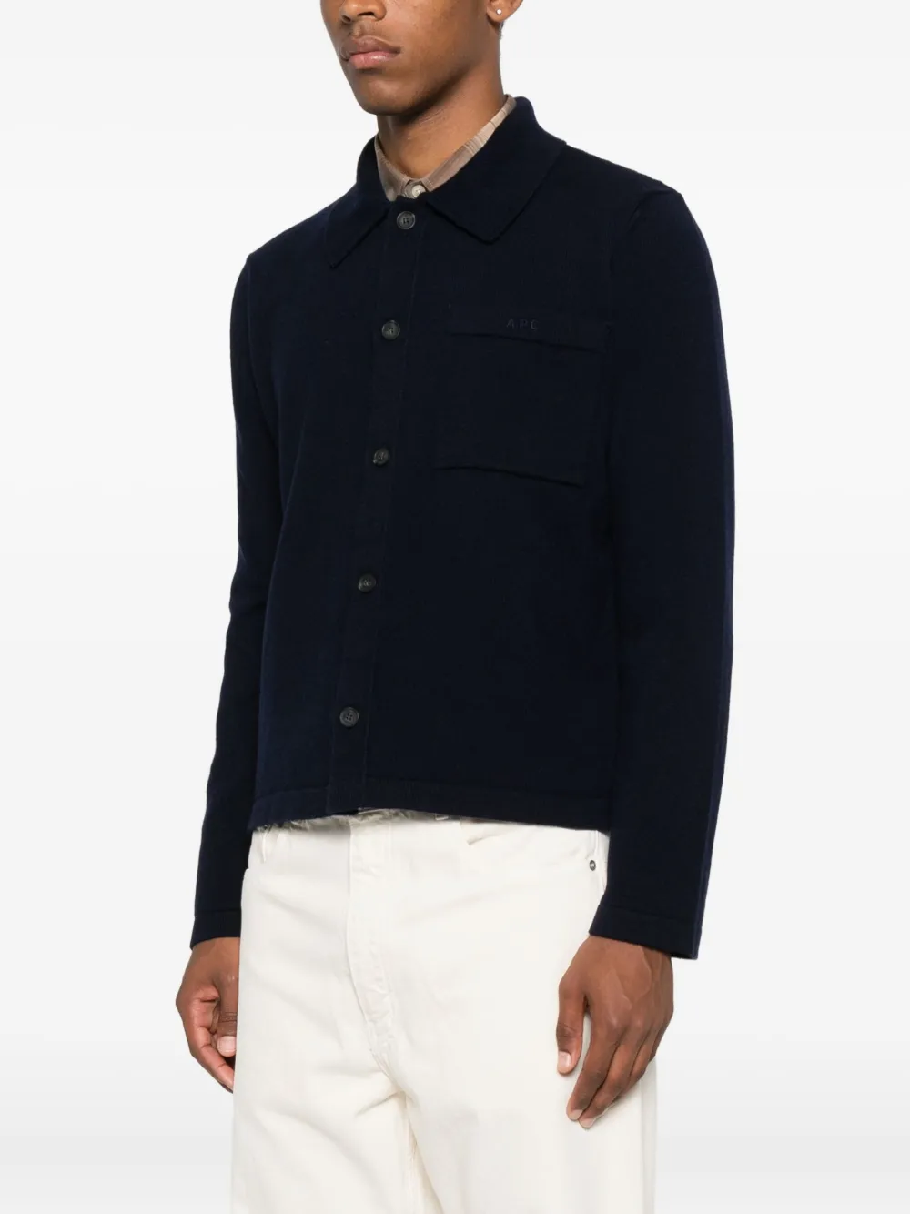 A.P.C. polo-neck buttoned cardigan Blauw