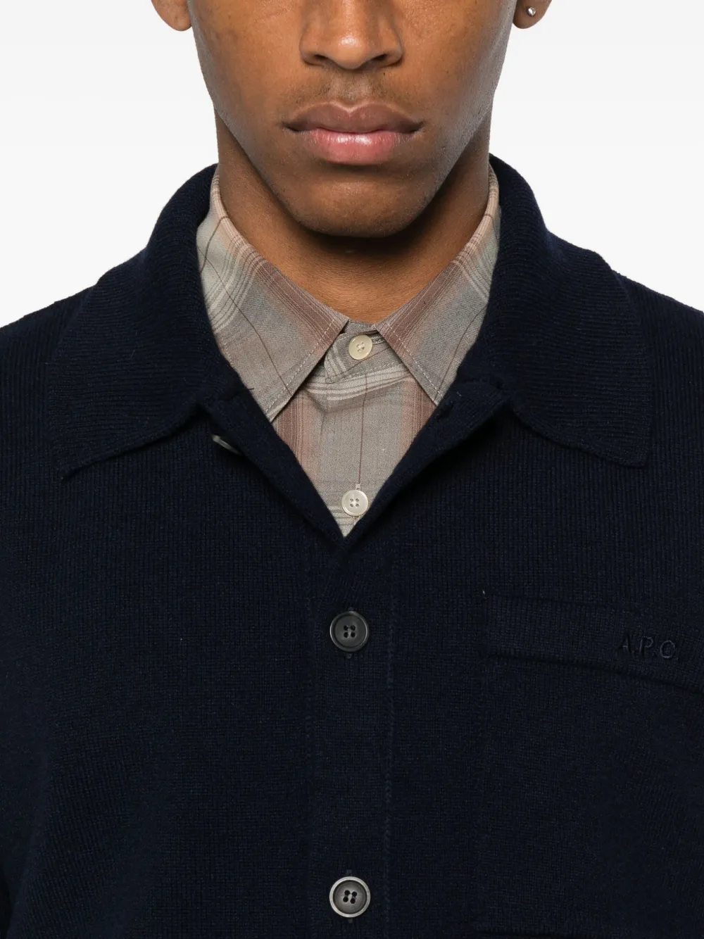 A.P.C. polo-neck buttoned cardigan Blauw