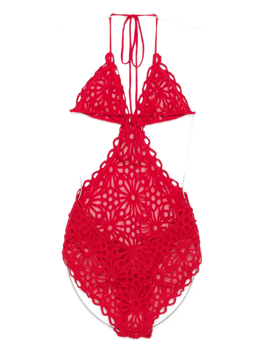 Norma Kamali floral-lace swimsuit Rood