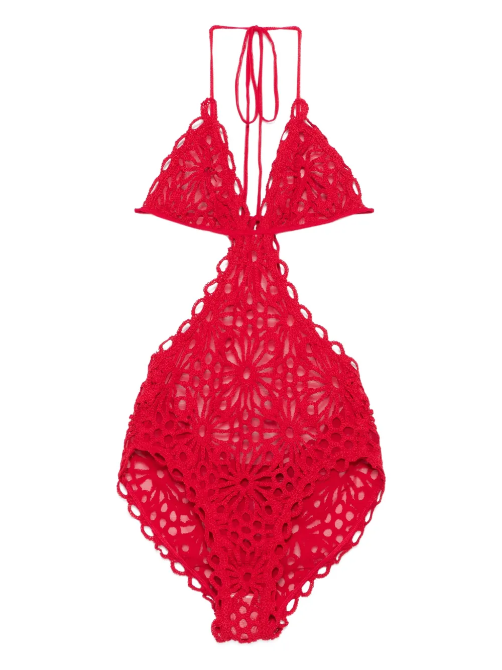 Norma Kamali フローラルレース水着 - レッド Norma Kamali フローラルレース水着 - レッド