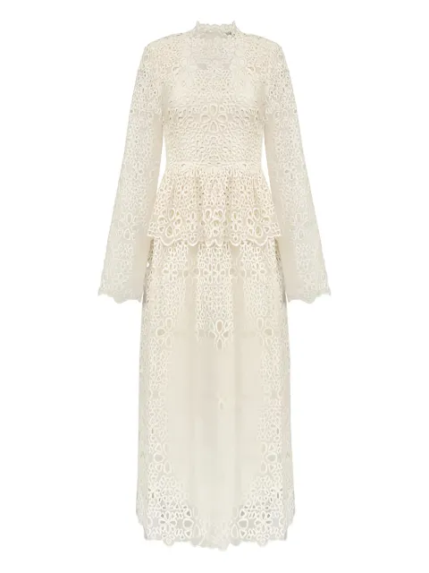 Sea Vestido midi gola alta com renda floral