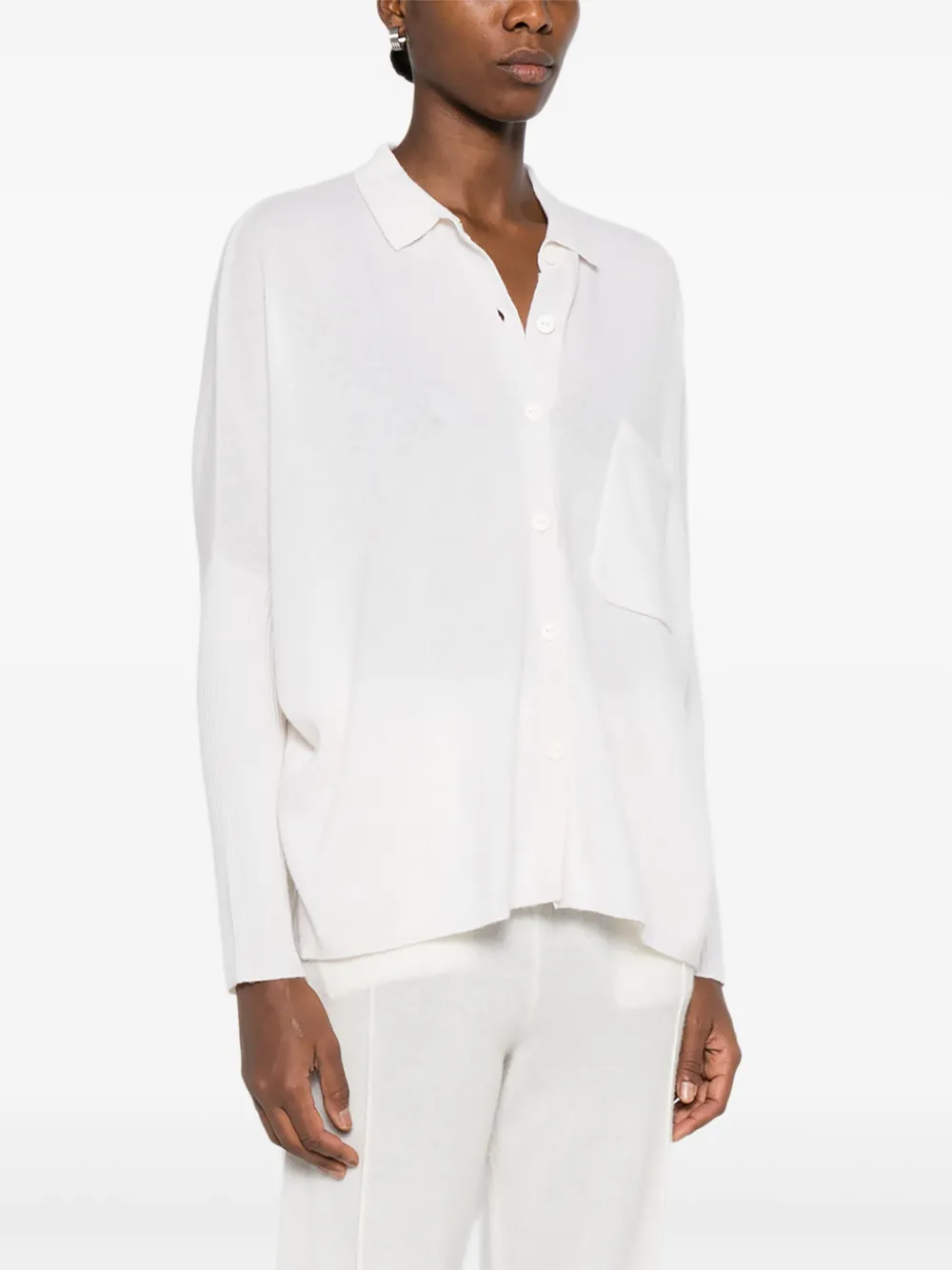 Ribbed-Cuff Buttoned Cardigan