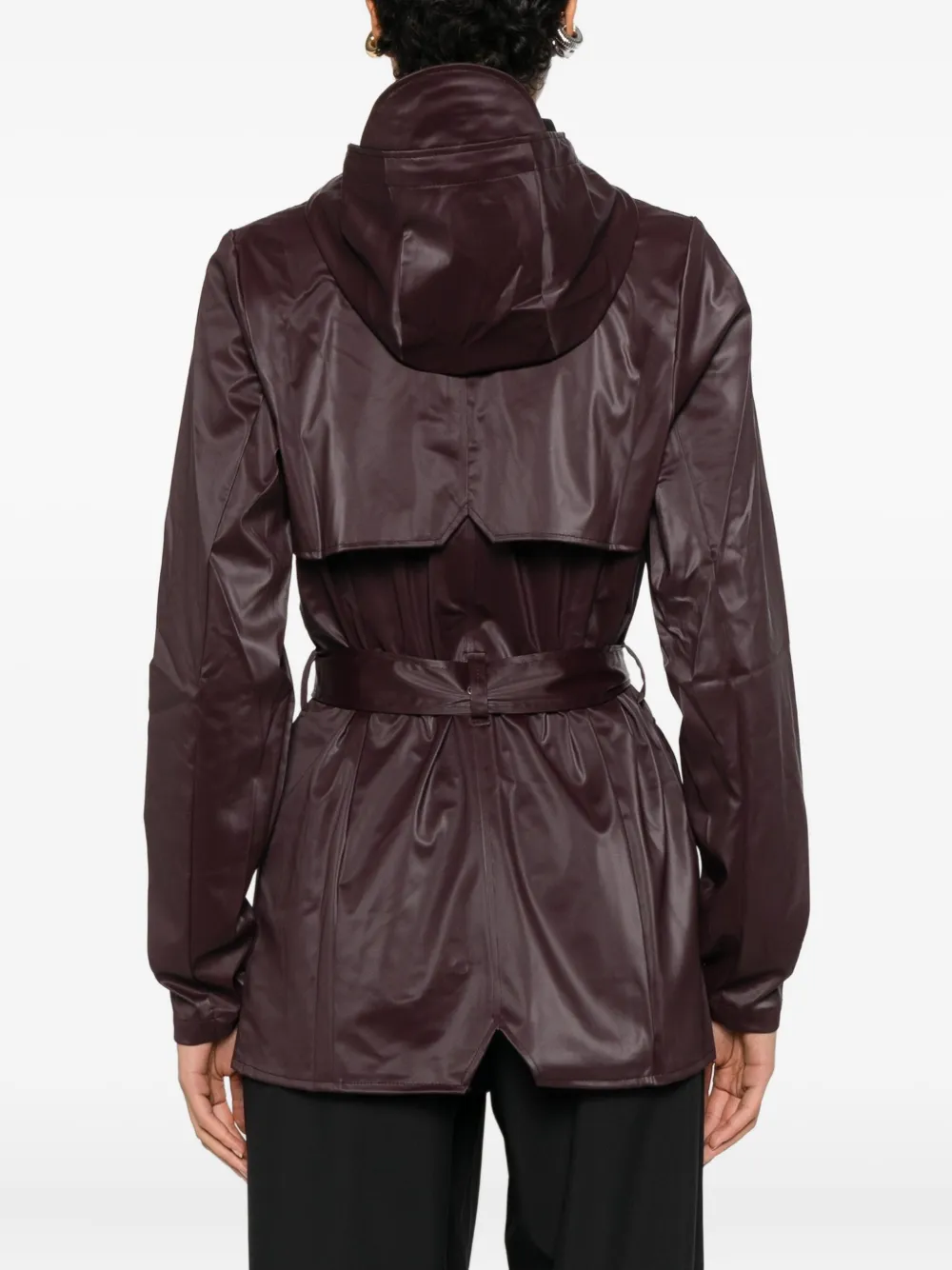 Rains Hooded Belted Coat In Brown