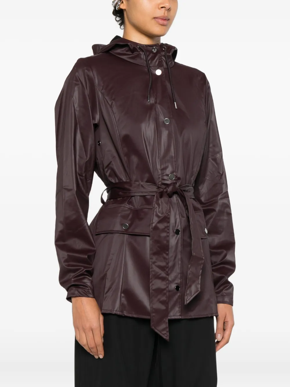 Rains Hooded Belted Coat In Brown