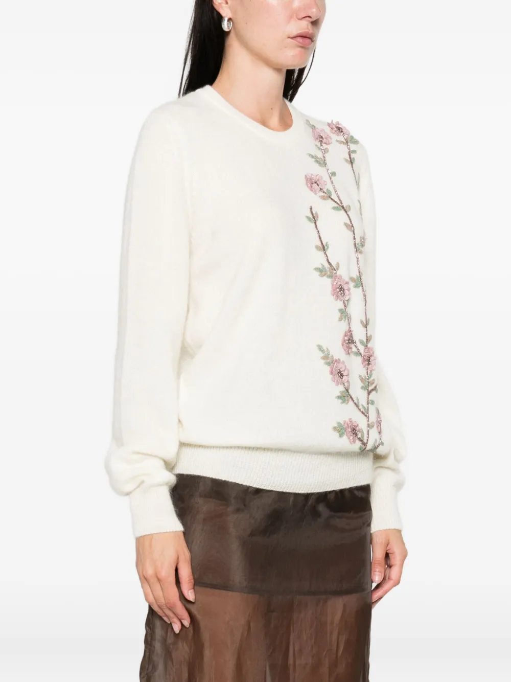 Costarellos Floral-embroidered Sweater In Neutral