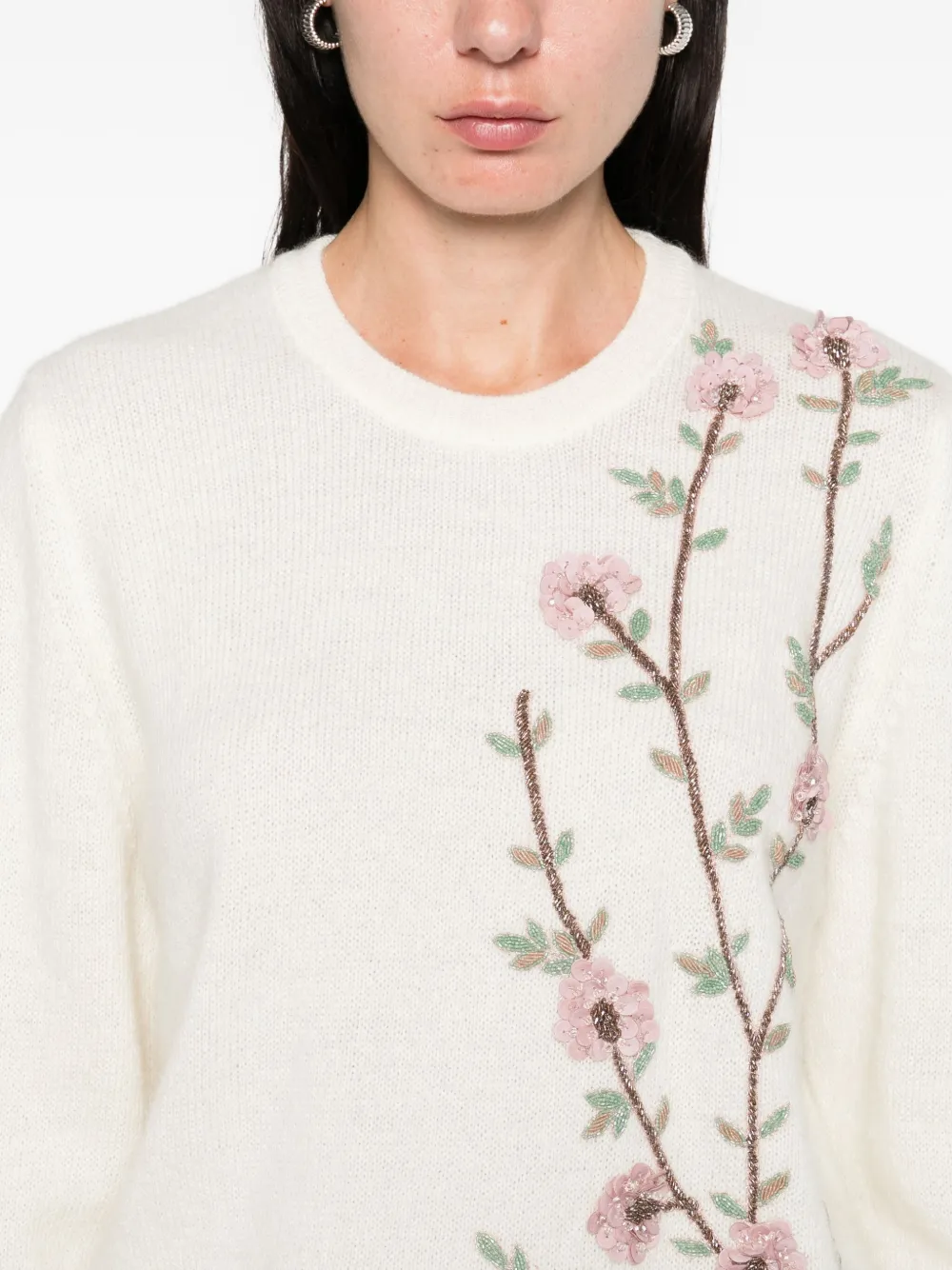 Costarellos Floral-embroidered Sweater In Neutral