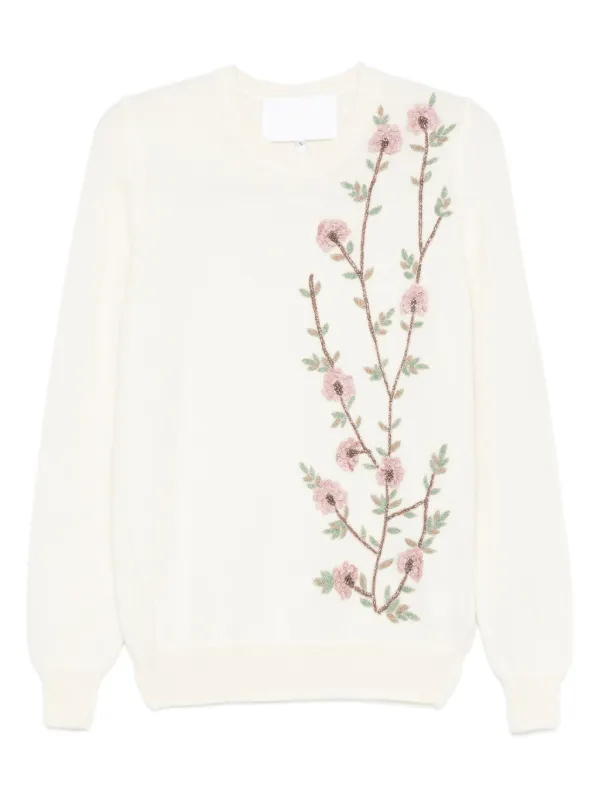 Costarellos Floral-embroidered Sweater in White