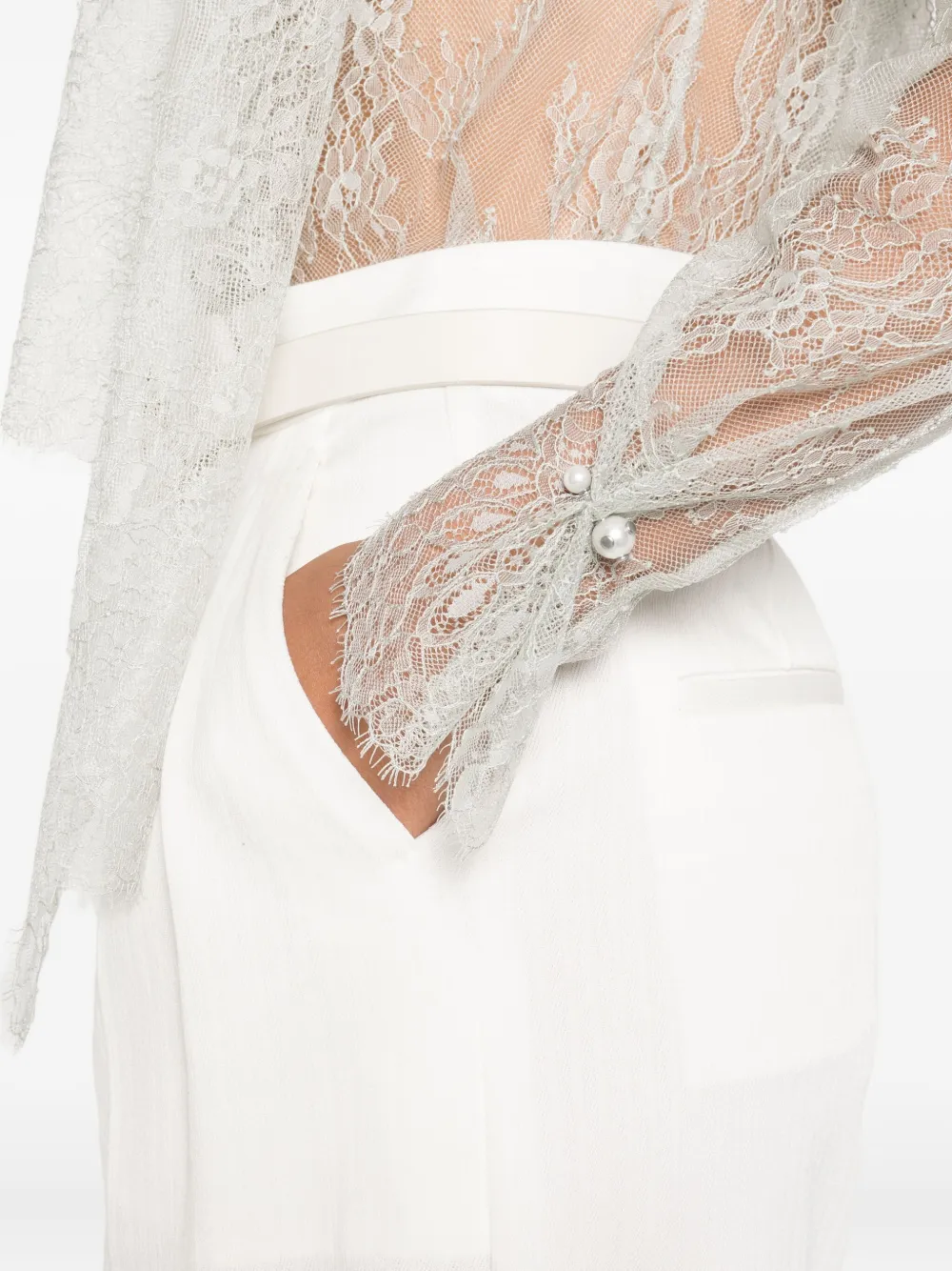 Alberta Ferretti lace high-neck top Grijs