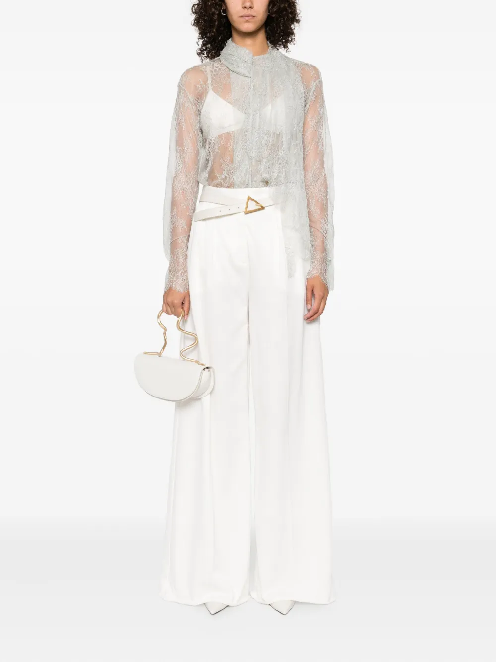 Alberta Ferretti lace high-neck top Grijs