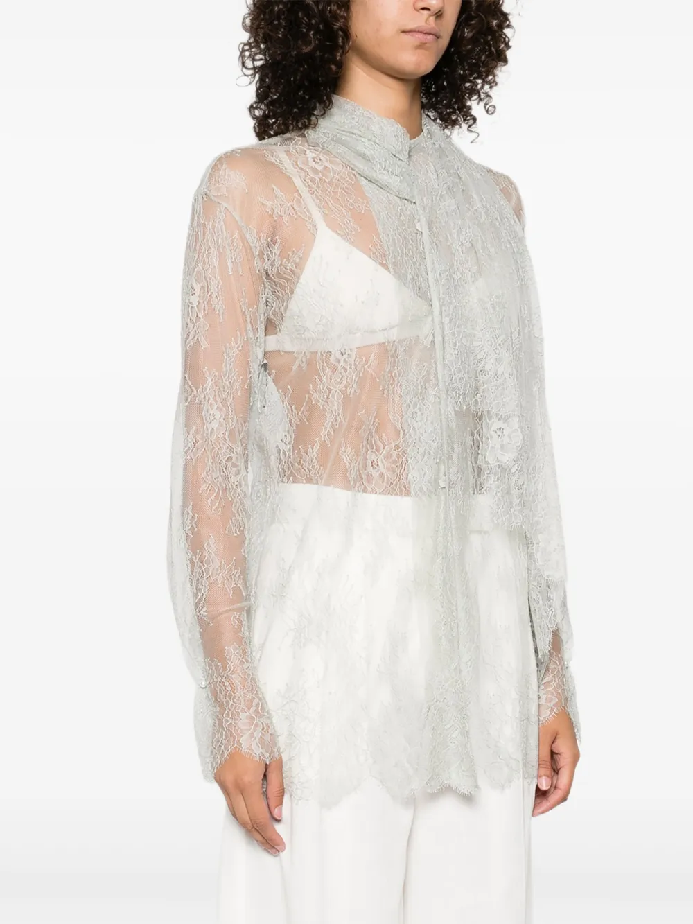 Alberta Ferretti lace high-neck top Grijs