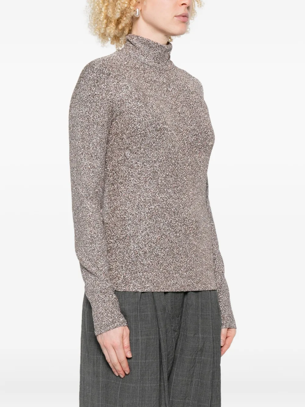 Forte Blouse met lurex detail en hoge hals Grijs