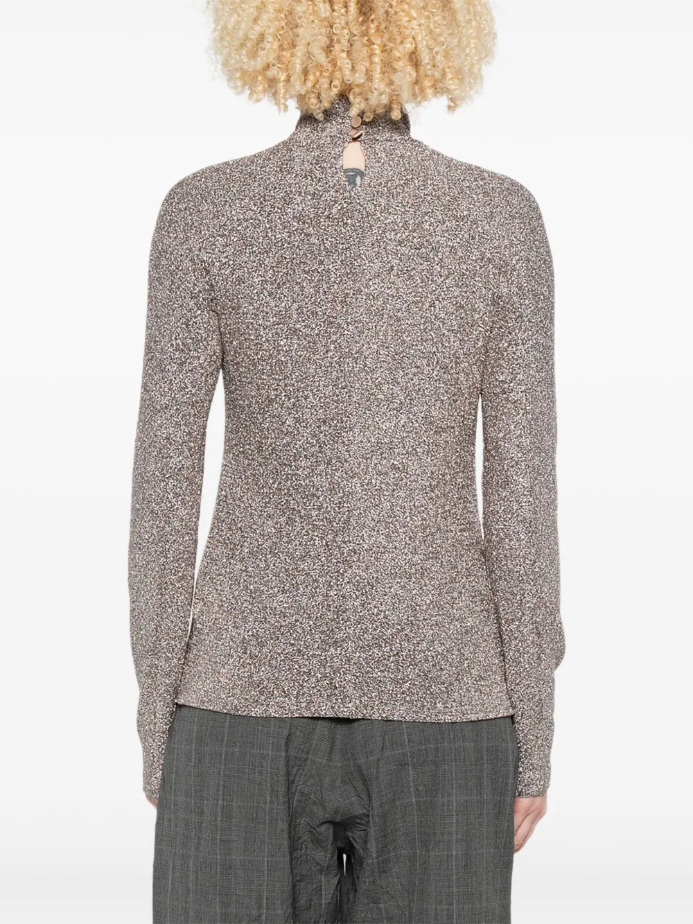 Forte Blouse met lurex detail en hoge hals Grijs