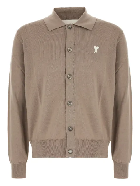 AMI Paris heart-logo polo-neck cardigan