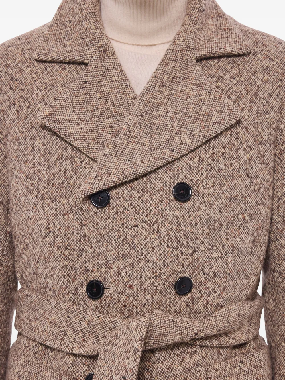 FURSAC Jas met dubbele rij knopen en tweed ceintuur Bruin
