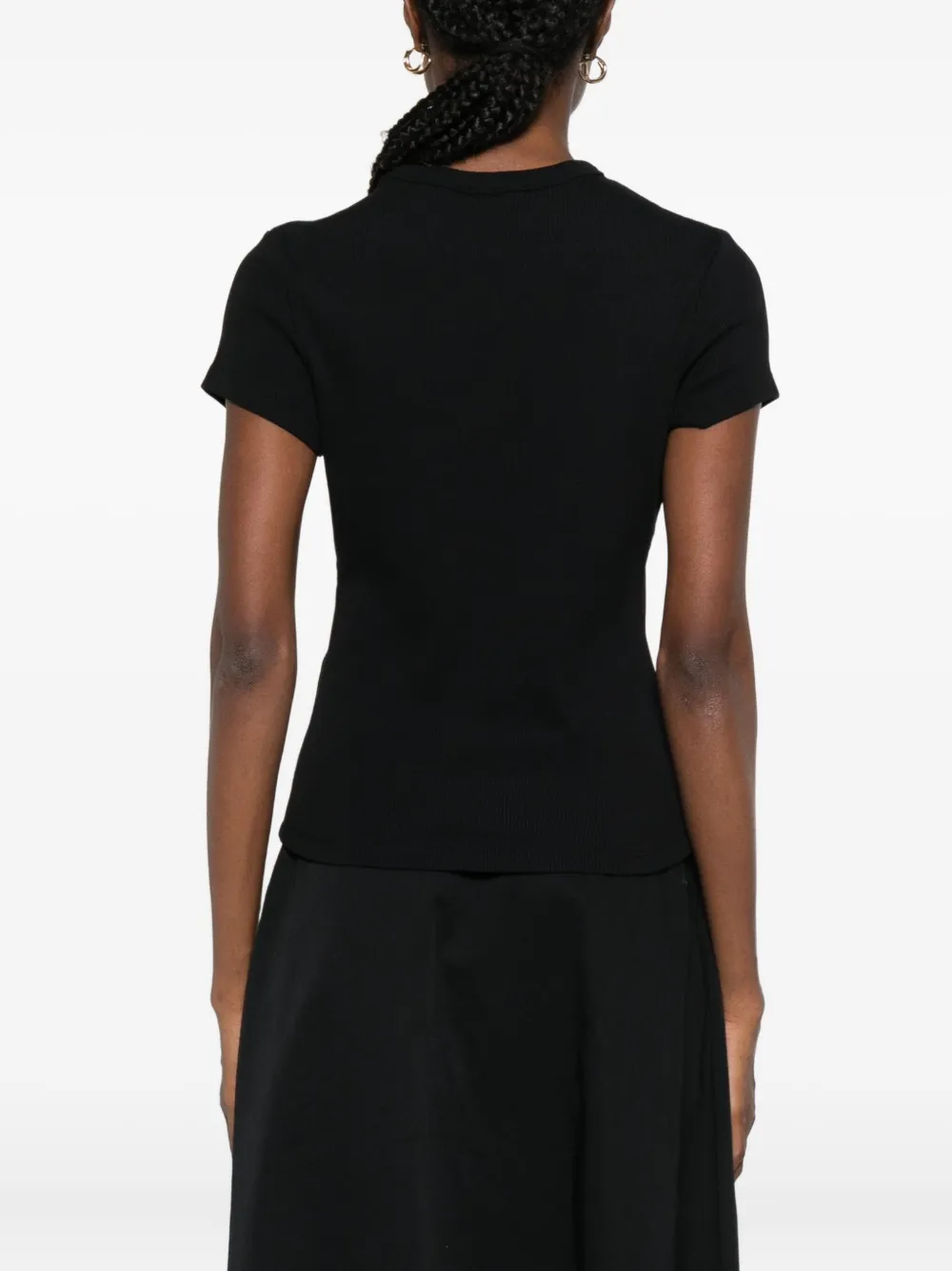 Maje Fijngeribbeld T-shirt Zwart