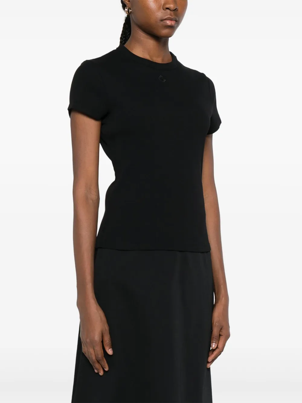 Maje Fijngeribbeld T-shirt Zwart