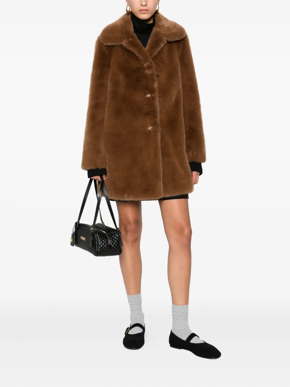  Maje Faux-fur Buttoned Coat - Brown 