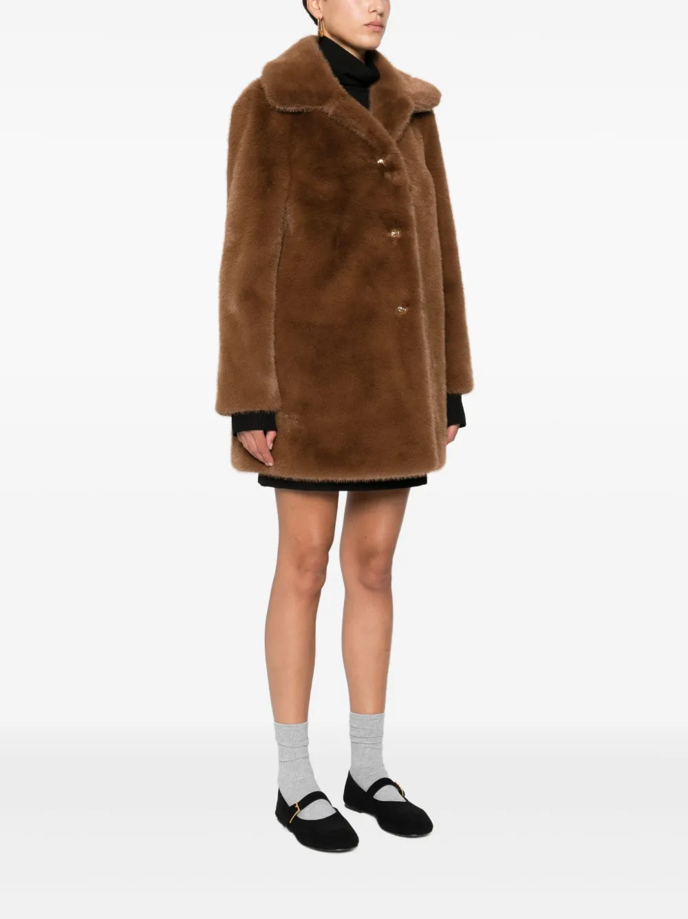  Maje Faux-fur Buttoned Coat - Brown 
