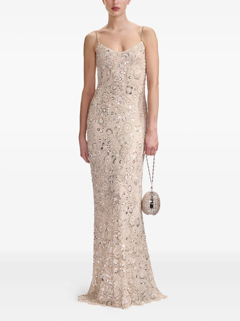 Self-portrait Embellished Spaghetti-strap Dress In White