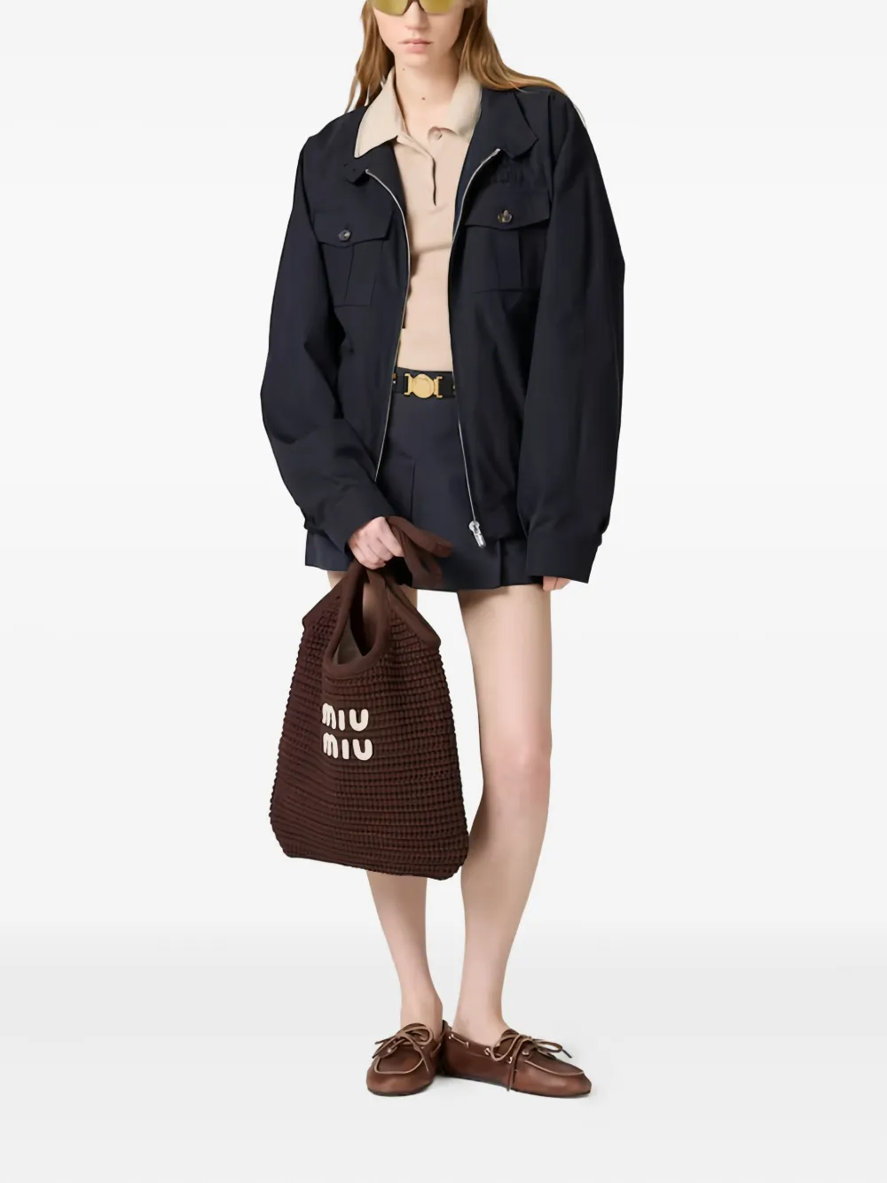 Miu Medium Ivy geweven shopper Bruin