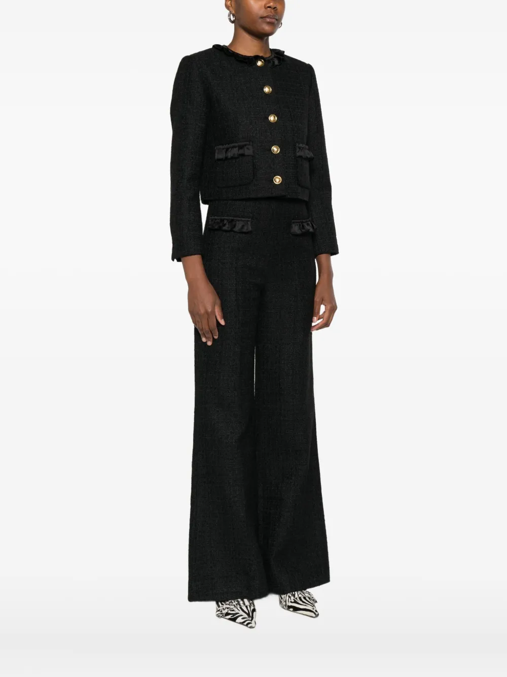 SANDRO RUFFLE EMBELLISHED BLAZER