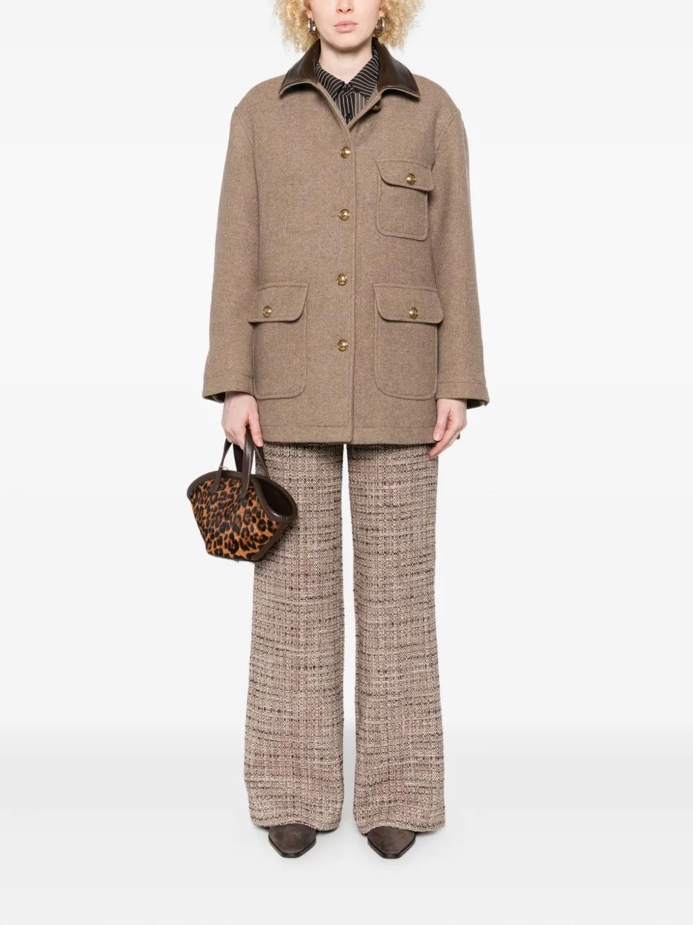 SANDRO Tweed cropped broek met wijde pijpen - Bruin