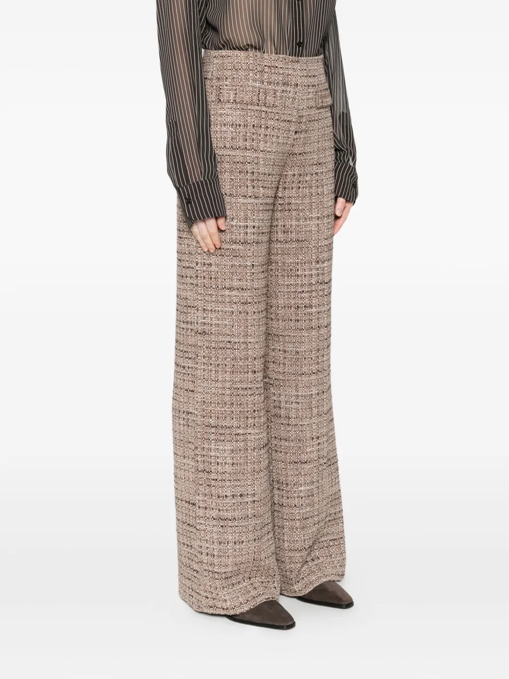 SANDRO Tweed cropped broek met wijde pijpen Bruin