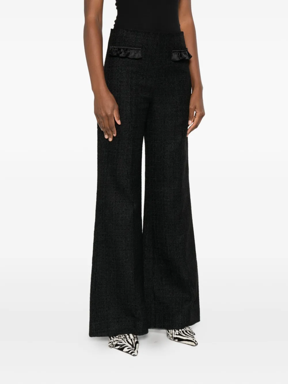 Sandro Ruffled-pocket Tweed Trousers In Black