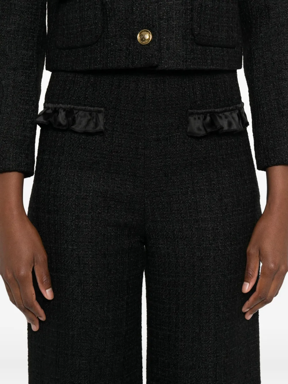 Sandro Ruffled-pocket Tweed Trousers In Black