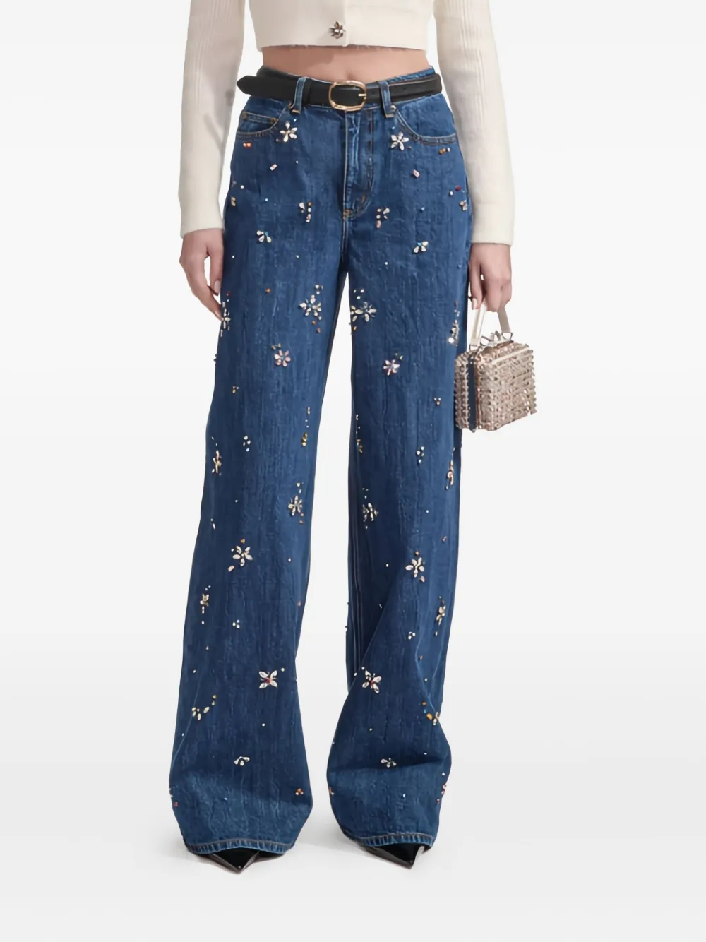 Self-Portrait Jeans verfraaid met kristallen Blauw