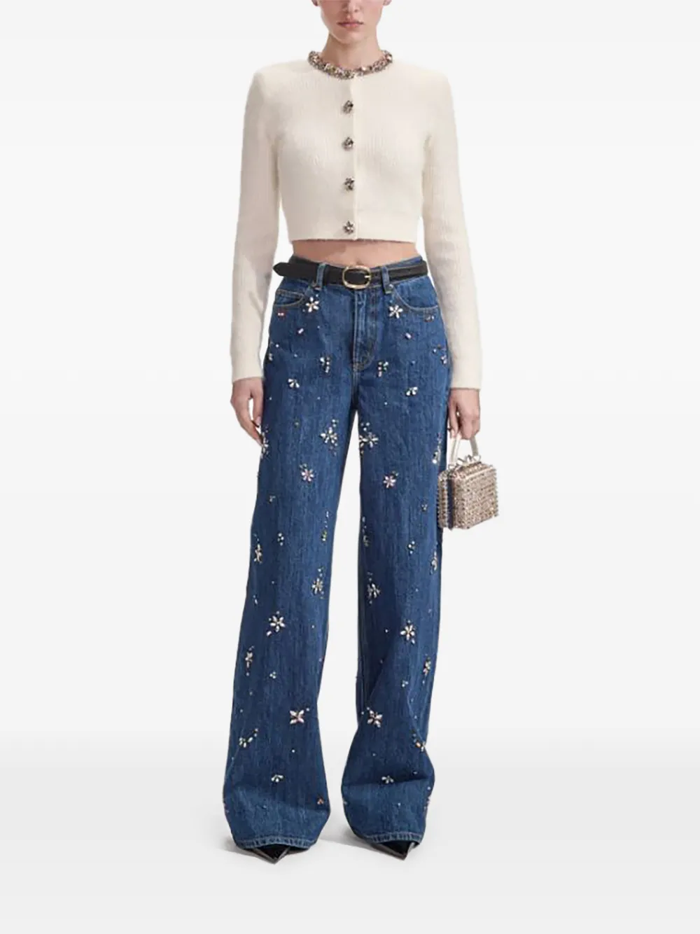 Self-Portrait Jeans verfraaid met kristallen Blauw