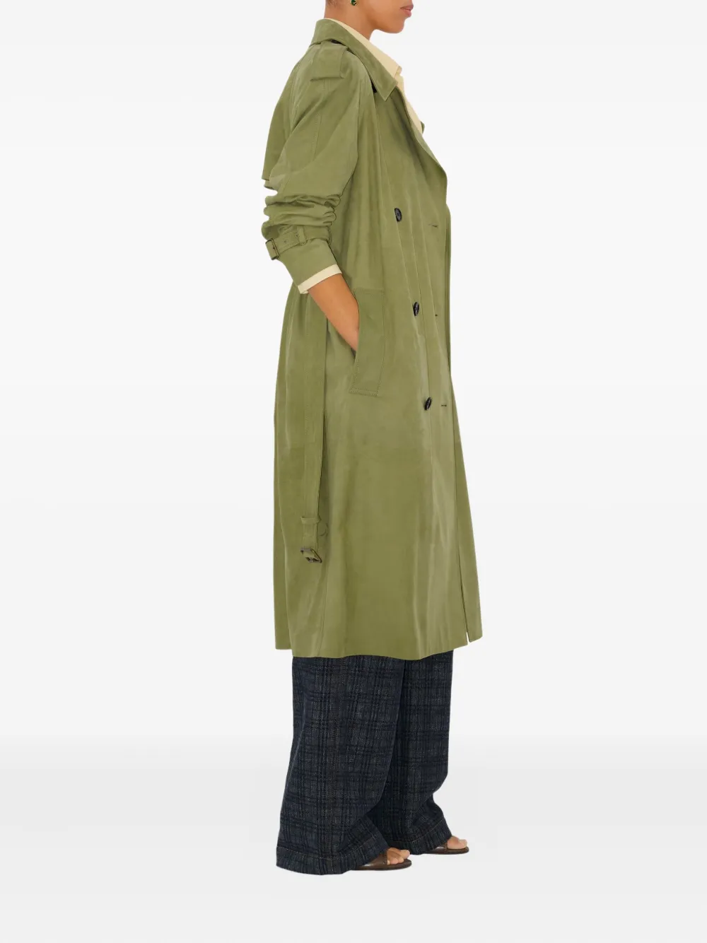 Burberry Trenchcoat met dubbele rij knopen en ceintuur Groen
