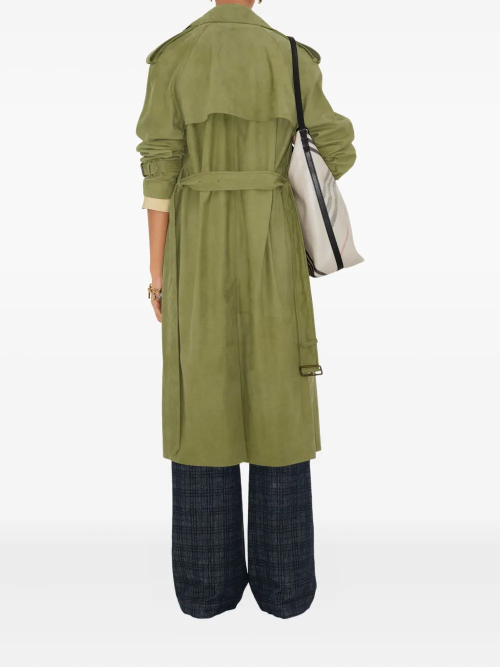 Burberry Trenchcoat met dubbele rij knopen en ceintuur Groen