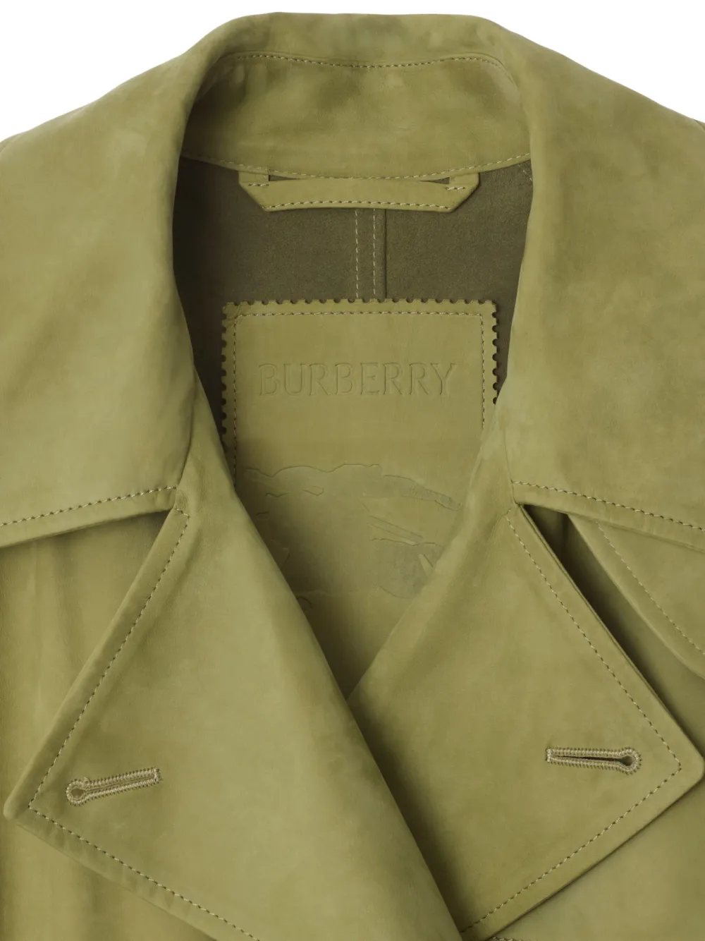 Burberry Trenchcoat met dubbele rij knopen en ceintuur Groen
