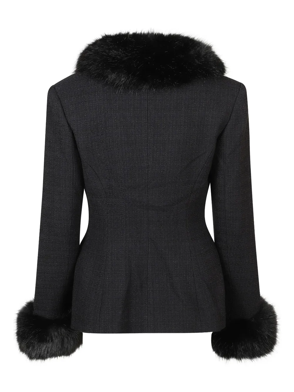 Self-portrait Fur-trimmed Tweed Jacket In Black