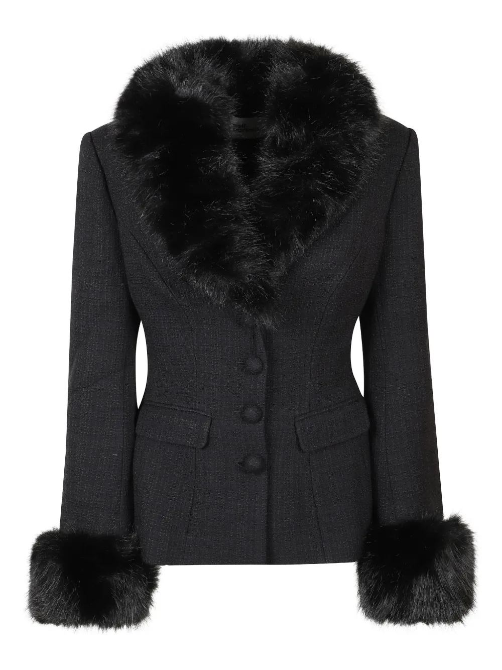 Self-portrait Fur-trimmed Tweed Jacket In Black