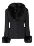 Self-Portrait fur-trimmed tweed jacket - Black