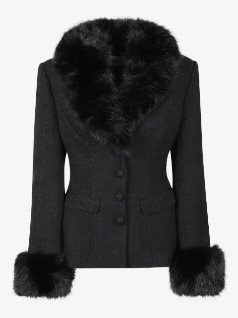 Self-Portrait fur-trimmed tweed jacket