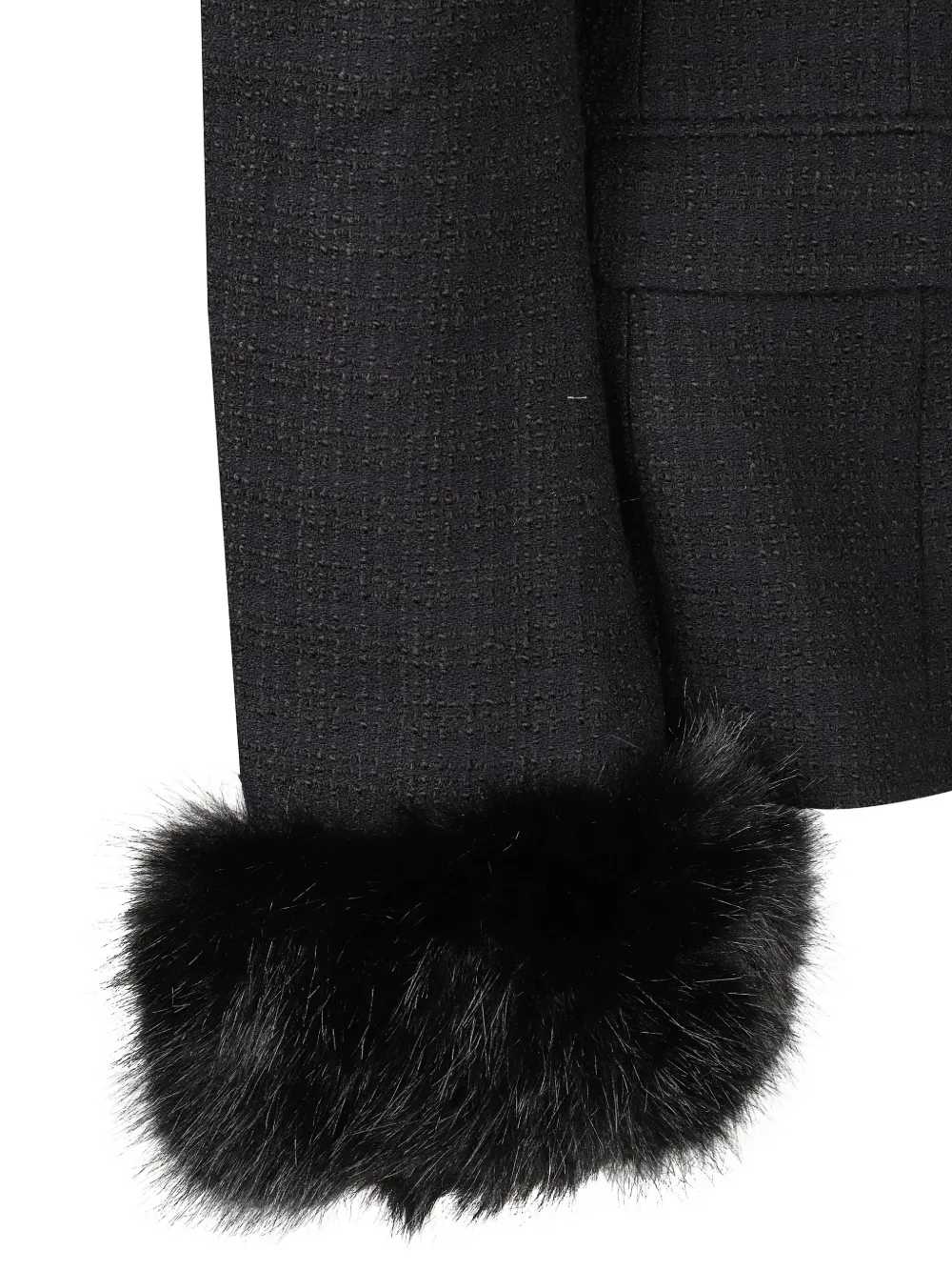 Self-portrait Fur-trimmed Tweed Jacket In Black