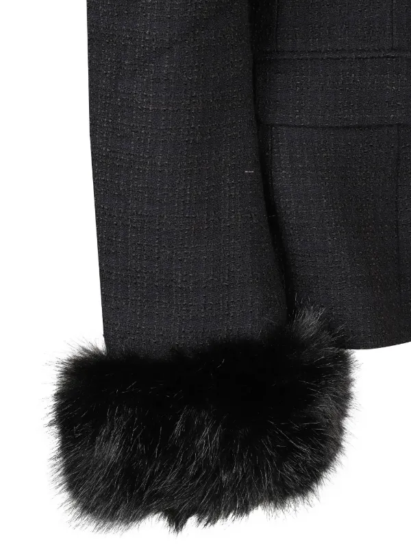 Self-Portrait fur-trimmed Tweed Jacket | Black | FARFETCH