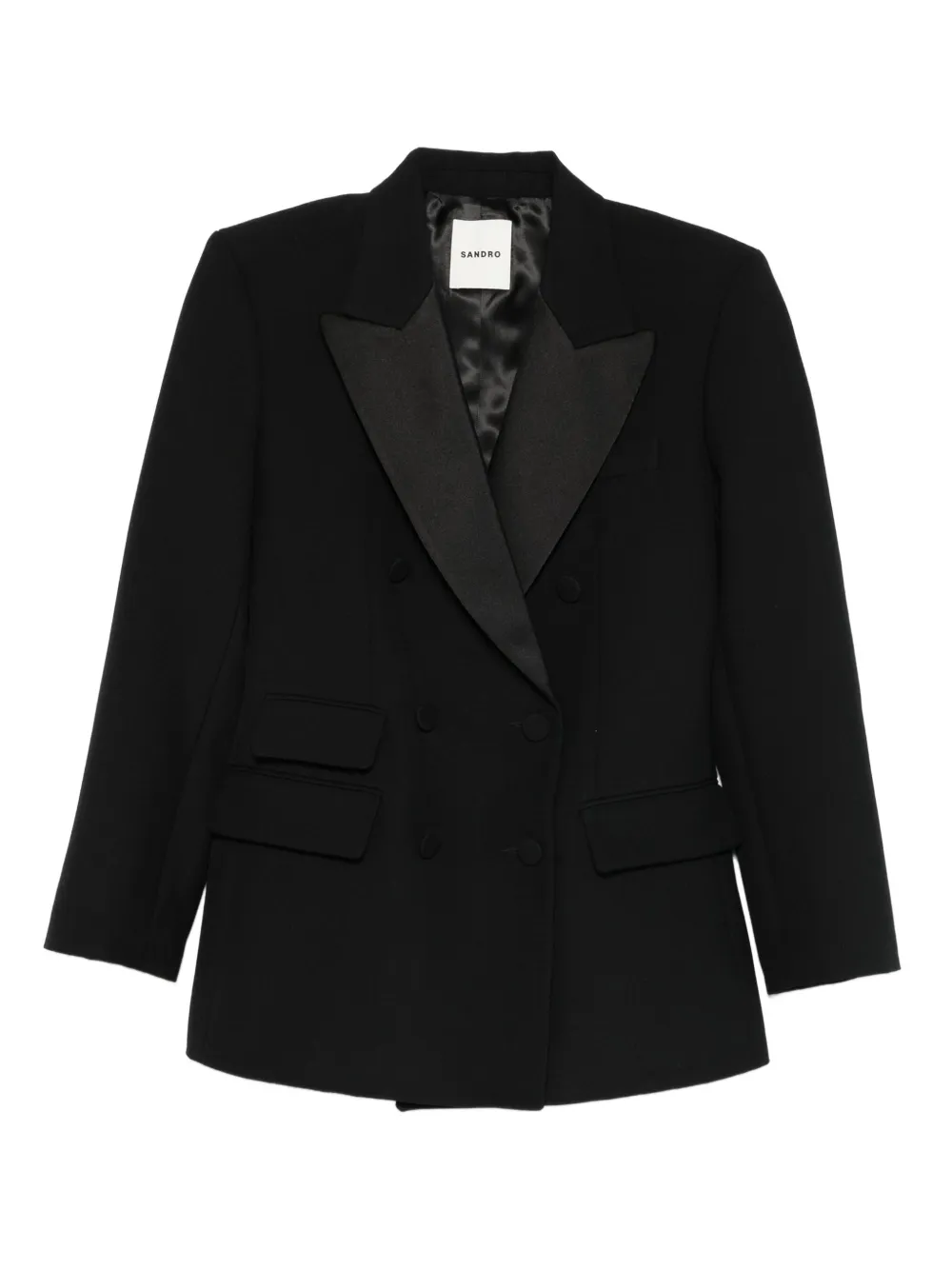 SANDRO satin-lapel double-breasted blazer | Black | Image 1
